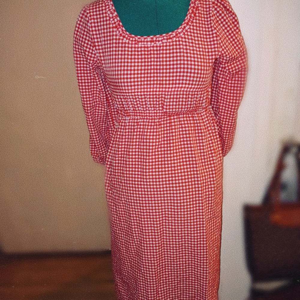 Red Gingham Long Sleeve Dress